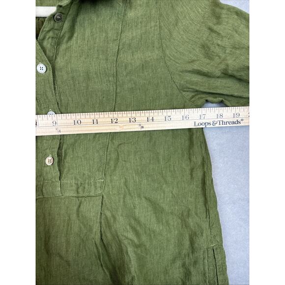 Poetry Dress Size 2 100% Linen Green 3/4 Sleeve Button Side Slit Pockets Preppy - Picture 9 of 11